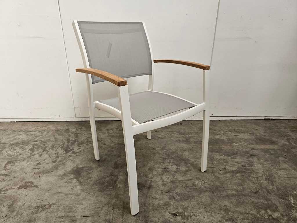 2 x Garden Prestige Alu Stacking Chair Namur White Matt + Teak