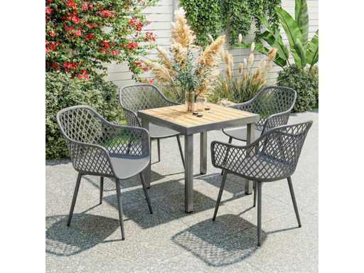 Set van 4 UV-bestendige plastic tuinstoelen met armleuning en rugleuning 56 x 51 x 84 cm Donkergrijs