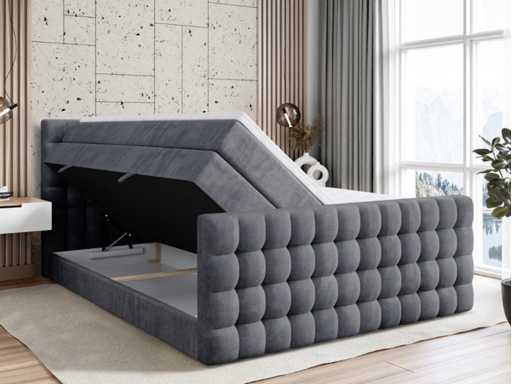 Box spring bed 180x200 - matras - matras topper - borst - donkergrijs fluweel