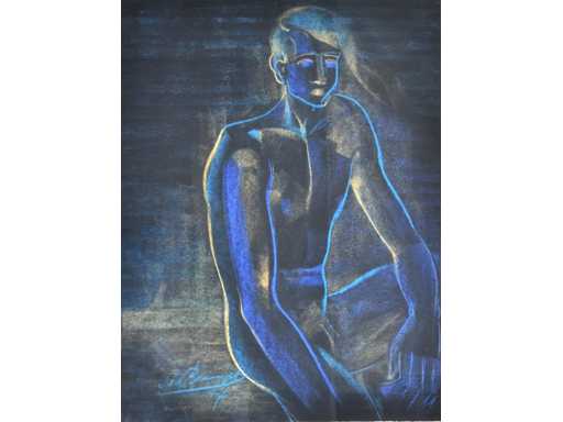 Semnătură ilizibilă - Nud masculin - pastel
