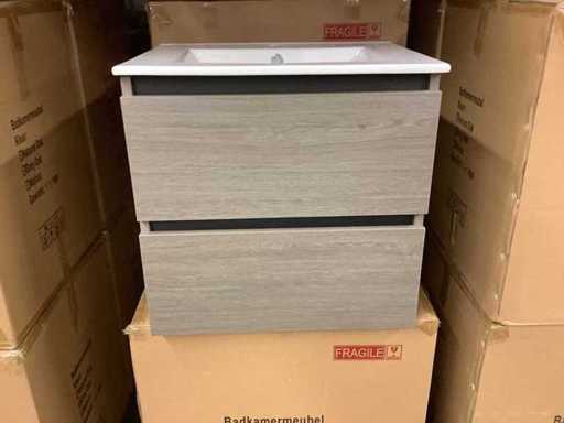 Karo - Mobilier de salle de bain Chêne gris 60 cm + lavabo