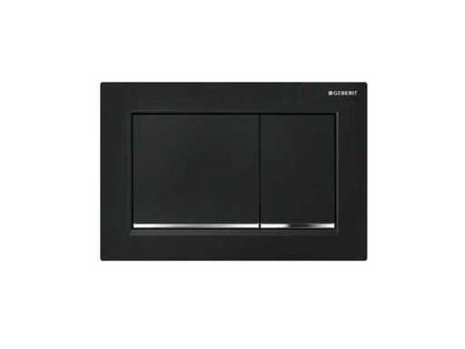Geberit - Omega30 - Piastra di controllo quadrata, a 2 pulsanti a filo, striscia decorativa cromata, piastra di copertura e pulsanti neri