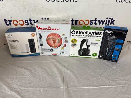 Moulinex Blender & Braun Scheerapparaat & Eufy Deurbel & Steelseries Koptelefoon