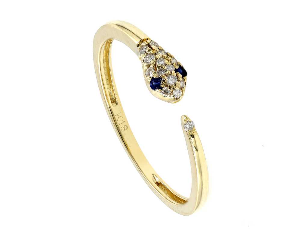 18 Kt Yellow Gold Ring With Blue Sapphire and Natural Diamonds