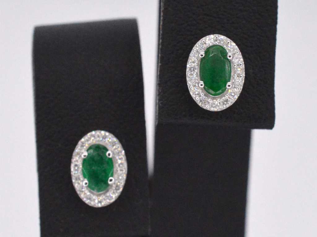 White gold earrings with diamonds and emerald