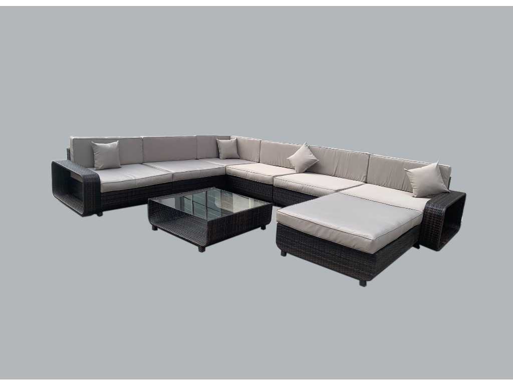 Lounge set 8-piece Wicker dark brown / light grey cushions