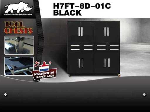 Rhino-Cross-Workbench H7ft-8D-01C Schwarze Werkbank 8 Schubladen 8 Türen